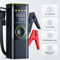 Démarreur de voiture portable avec compresseur d'air, écran numérique, lumière d'urgence LED, pompe à air multifonctionnelle pour pneus de voiture
