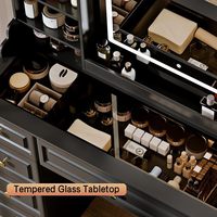 Ensemble de coiffeuse avec miroir et éclairage, bureau de coiffeuse moderne avec tiroirs de rangement, étagères et siège rembourré