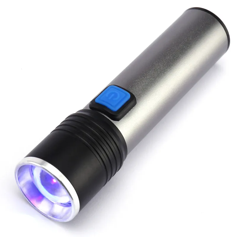 QXMOVING USB Rechargeable Aluminum Waterproof 365nm 395nm UV LED Torch Light Zoom Flashlight Fingerprint Black Light UV Lights