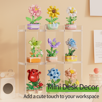 Set de Bloques de Construcción de Rosas Rojas DIY, Modelo de Planta en Maceta Botánica 3D, Kit de Construcción, Decoración Creativa para Escritorio, Juguete de Regalo