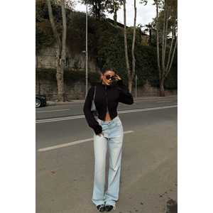 Cárdigan de Punto con Doble Cierre Balboa, Negro, Estilo Bohemio Informal, Jacquard, Tejido de Lana para Otoño y Primavera, Estampado, Sólido, Patchwork - Product Image 5