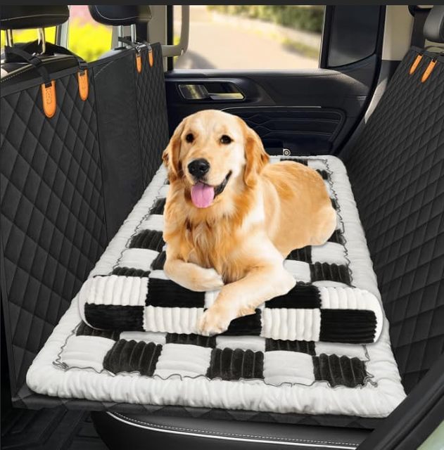 Comfortable Pet Car Seat Cover with Plush Checkered Design and Full Coverage Protection