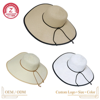 Chapeau souple d'été ZG pour femme, respirant, pliable, avec décor en corde de coton, large bord, en paille, protection UV pour l'extérieur