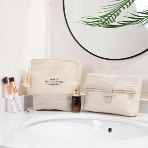 Оптовая продажа, индивидуальный логотип, мини-косметичка для туалетных принадлежностей, хлопковая льняная пляжная косметичка для путешествий с молнией - Product Image 4