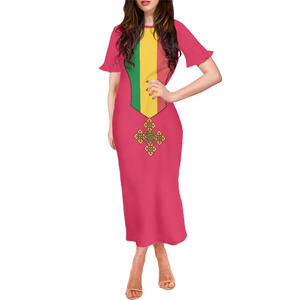 OEM Rose Red Short Sleeve <strong>Custom</strong> Ethiopian <strong>Dresses</strong> Traditional Women Wholesale Ethiopia Elegant Modest Evening <strong>Dress</strong> - Product Image 2
