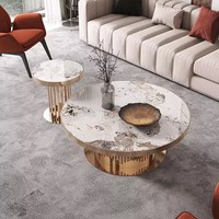 Ensemble de tables basses modernes en marbre avec base en acier inoxydable doré, tables gigognes rondes, meubles décoratifs pour salon
