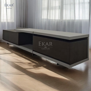 Aura nổi <span class=keywords><strong>TV</strong></span> đứng tối giản phương tiện truyền thông giao diện điều khiển với ẩn lưu trữ, rắn gỗ & khung kim loại cho phòng khách hiện đại - Product Image 2