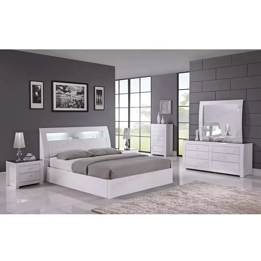 Lit Cama tempat tidur LED Modern penyimpanan ukuran King Set furnitur tempat tidur sesuai artistik furnitur kamar tidur