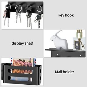 MKO 4 ganchos Metal madera llavero sala de estar montaje en pared correo organizador llavero con bandeja fácil adhesivo hogar herramienta negro - Product Image 5