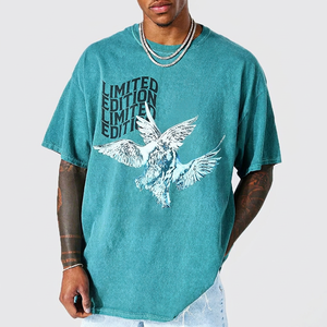 T-shirts décontractés en coton de haute qualité pour hommes, coupe classique, respirants, 200g, col rond, logo brodé personnalisé sur le devant, effet délavé - Product Image 1