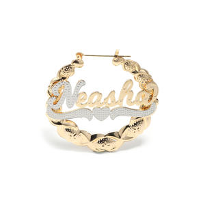 Joyería de acero inoxidable chapada en oro de 18 quilates, pendientes de aro de dos tonos a la moda personalizados, pendientes con nombre personalizado, accesorios delicados Punk - Product Image 3