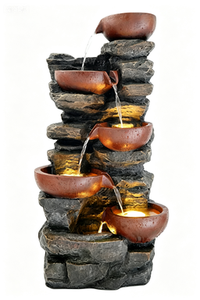 Fuente de Agua en Cascada con Cinco Cuencos de Cobre y Piedra de Pizarra Apilada para Jardín y Césped, Decoración al por Mayor - Product Image 3
