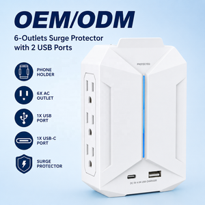 <span class=keywords><strong>Protector</strong></span> de Sobretensión para Enchufe de Pared con Diseño Angular Geométrico, 6 Tomas de Corriente, Puertos USB-A/USB-C Dobles, 15A, ABS, ETL, para el Hogar - Product Image 2