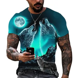 Nuova maglietta di moda lupo per uomo con stampa animalier Top a manica corta 3D Casual da uomo di strada T-Shirt oversize T-Shirt