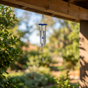 Campana de Viento con Diseño de Búho y Ojo Turco, Adorno Metálico Colgante con Detalles de Madera y Plástico para Balcón, Jardín, Puerta, Ventana, Patio - Product Image 2