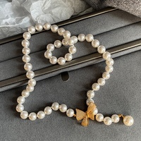 Collar de perlas redondas para mujer, joyería personalizada de alta calidad, de latón chapado en oro con diamantes y lazo positivo
