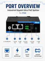Divisor PoE Industrial de 60W, Gigabit, para Riel DIN, RJ45, Ethernet, División de Energía y LAN, Salida de 12VDC 5A para Dispositivos IP Sin PoE