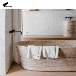 Tostone Chất lượng cao <span class=keywords><strong>freestanding</strong></span> giai điệu màu xám đá cẩm thạch bồn tắm cho biệt thự trong nhà phòng tắm đá tự nhiên thiết kế cho phòng tắm sang trọng - Product Image 4