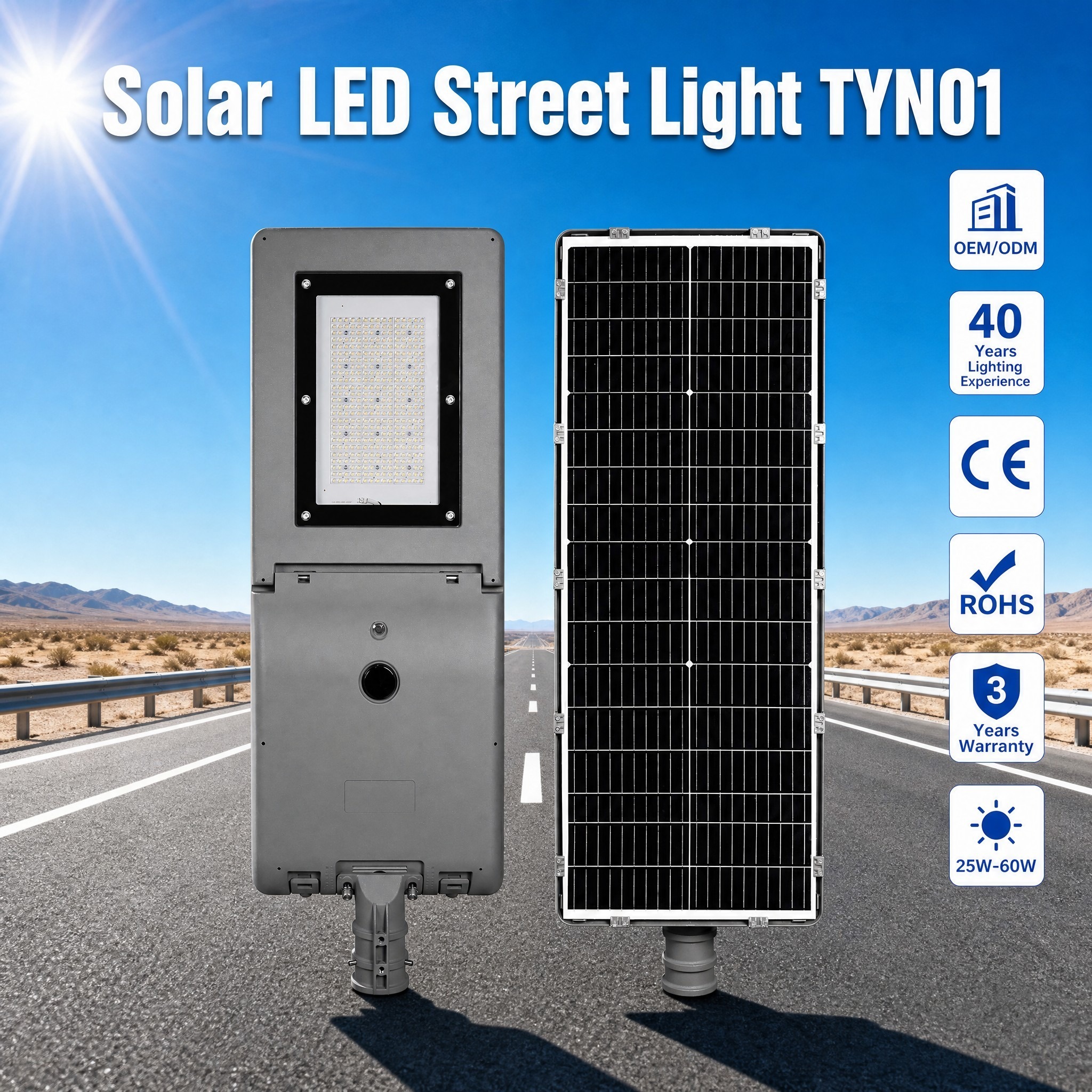 Solar Battery Powered LED Street Light All-in-One 50W Dimmable 2700-6500K CCT Remote Control IP66 3-Year Warranty · image 1