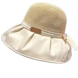 여름 해변 뜨개질 여성 태양 밀짚 바이저 모자 활