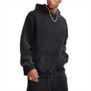 Sweat à capuche tendance de haute qualité, OEM, pull-over uni, teint, lourd, avec logo imprimé, en coton, surdimensionné, personnalisé, unisexe - Product Image 1