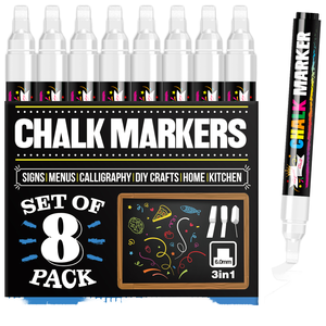 Pennarello a Gesso Liquido - Pennarello Bianco Cancellabile a Secco - <span class=keywords><strong>per</strong></span> Lavagne, Finestre, Bacheche, Vetro (Confezione da 8) 6mm - Product Image 1