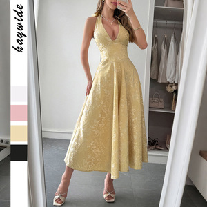 Abito Lungo Maxi <span class=keywords><strong>Elegante</strong></span> Vintage Stile Europeo-Americano <span class=keywords><strong>con</strong></span> <span class=keywords><strong>Scollo</strong></span> <span class=keywords><strong>all</strong></span>'<span class=keywords><strong>Americana</strong></span> e Schiena Scoperta, Asciugatura Rapida, Abbigliamento Donna - Product Image 1