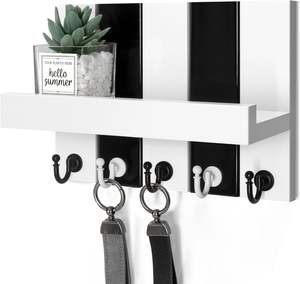 Colgador de llaves con ganchos Rebee Vision elegante llavero de madera de 2 colores con estante, 5 ganchos, organizador de correo para decoración para sala de estar - Product Image 1