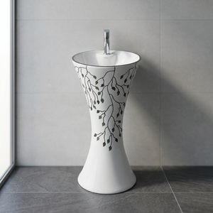 Lavabo de Pedestal Completo de Cerámica con Diseño de Granito Estampado en Mármol Negro Vistaar - Product Image 4