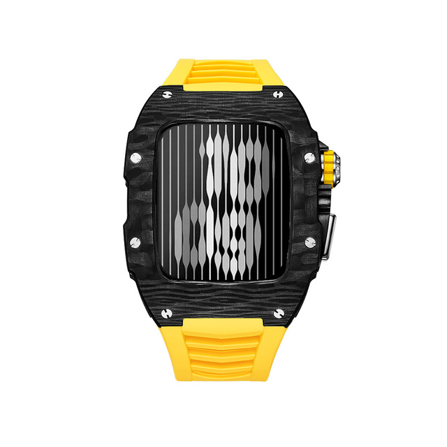 Luxury Carbon Fiber Mod Kit for Apple Watch 44mm 45mm Case Mod Kit FKM Watch Band