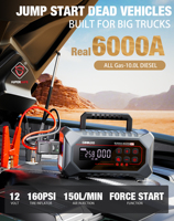 GOOLOO 12 1 A7 Kit d'outils d'urgence Démarreur de voiture 6000A de crête 12V Batterie portable Gonfleur de pneus Lumière LED USB-C PD30W