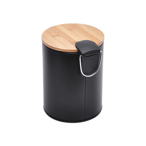 Petit poubelle rond et Compact de 3l, conteneur à ordures avec couvercle en bambou à fermeture souple, panier à benne intérieure amovible avec pédale, pour panier de cuisine, 0.8 gallons - Product Image 3