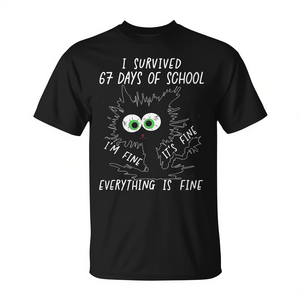 Camiseta con meme de "Sobreviví a 67 días de escuela", camiseta negra con gráfico divertido unisex para adultos - Product Image 2