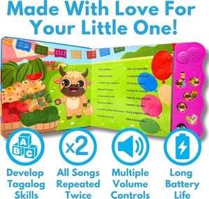 Livre sonore interactif personnalisé en tagalog - Jouet musical bilingue avec comptes-rendues philippins et chansons anglaises, cadeau pour bébé - Product Image 3