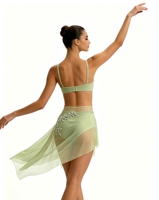 Costume de danse contemporaine lyrique Anna Shi, haut court orné de strass floraux, jupe asymétrique en maille pour compétition scénique