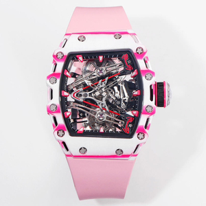 Men's Pink Carbon Fiber Tourbillon <b>Watch</b>, Tonneau-Shaped <b>Skeleton</b> <b>Automatic</b> Mechanical <b>Watch</b> - Product Image 1