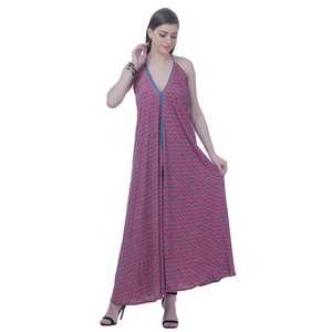 Handmade Stylish Bohemian của phụ nữ v-cổ Maxi Dress Chất lượng cao báo <span class=keywords><strong>in</strong></span> tự nhiên Vòng eo có thể giặt-Có sẵn bán buôn - Product Image 4