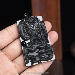 Jadeite Type a Natural BLACK Green Jadeite BLACK Jade Zodiac Dragon Brand Domineering Jade Pendant Pendant Men's and Women's - Product Image 4