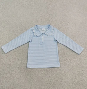 Polo à manches longues rayé assorti frère-sœur, chemise à demi-zip pour garçons et filles - Product Image 3