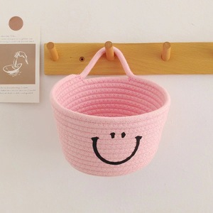 Cotton Smiley Face Storage Basket Wall Mounted Round For Living Room Bedroom Bathroom - Product Image 2