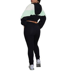 Comfortable Casual Sport With Hooded Colour Block Zipper <b>Top</b> Trousers Women's Two Piece Set Fashion - Product Image 4