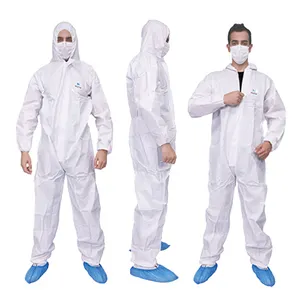 ملابس عمل مخصصة من البولي إيثيلين غير منسوجة للحماية الكيميائية من المسام الدقيقة من النوع 5/6 مقاومة للماء تُستخدم لمرة واحدة مع غطاء للرأس