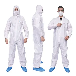 Baju kerja disesuaikan ppe overall perlindungan kimia nonwoven microporous tipe 5 /6 coverall sekali pakai tahan air dengan tudung