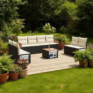 Ensemble de canapés de jardin noirs en rotin pour l'extérieur avec coussins en mousse haute densité, design contemporain imperméable - Product Image 2