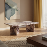 Table basse rectangulaire moderne en marbre Calacatta Viola, design à veines prononcées, réglable, pour salon, bureau à domicile, hôtel, décoration