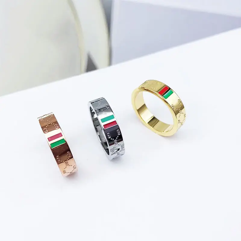 Luxury Famous Brand Rings Female 18K Gold Stainless Steel Red and Green Rings for Women fashion Jewelry