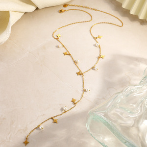 Collier en forme de Y plaqué or avec étoile et perle, chaîne minimaliste pour clavicule, idéal pour le quotidien et les soirées - Product Image 4