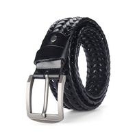 Ceinture tissée en cuir véritable unisexe avec boucle à aiguille en alliage de zinc résistante à la déchirure J-118 de ceinture à trou d'aiguille complet