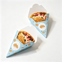 Vente en gros de boîtes à crêpes et gaufres triangulaires personnalisées avec logo imprimé, porte-cônes en papier jetables, emballage à emporter