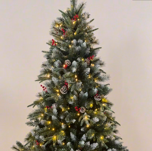 Sapin de Noël artificiel floqué à pointes effilées de 2,7 m avec lumières LED et base métallique, pour achat commercial en gros - Product Image 3